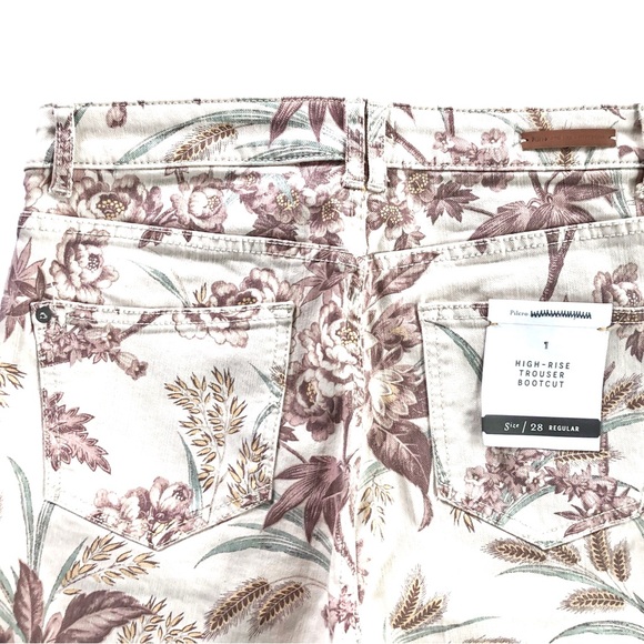 NWTs Pilcro/Anthropologie High Rise Boot Cut Cream & Brown Floral Jeans, Sz 29 - Picture 9 of 13